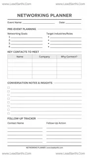 Networking Planner Sheet | Printable PDF for Businesses Design Template