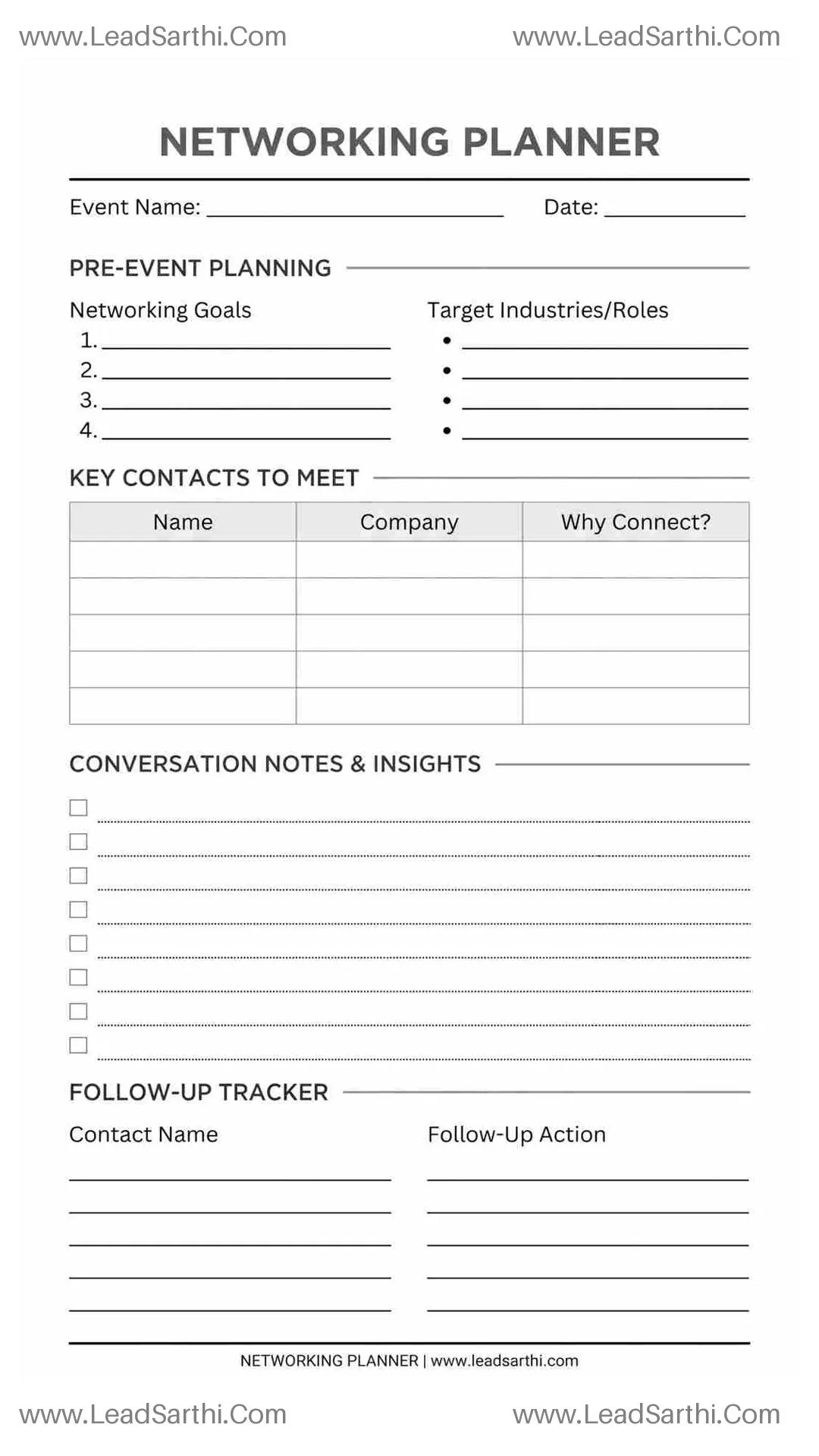 Networking Planner Sheet | Printable PDF for Businesses Thumbnail