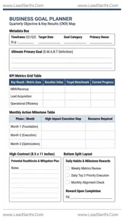 Business Goal Planner Printable PDF: Strategic Quarterly OKR & Action Worksheet Design Template