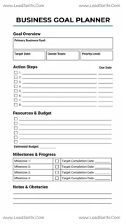 Business Goal Planner Printable | Action Plan & Milestone Tracker PDF Design Template