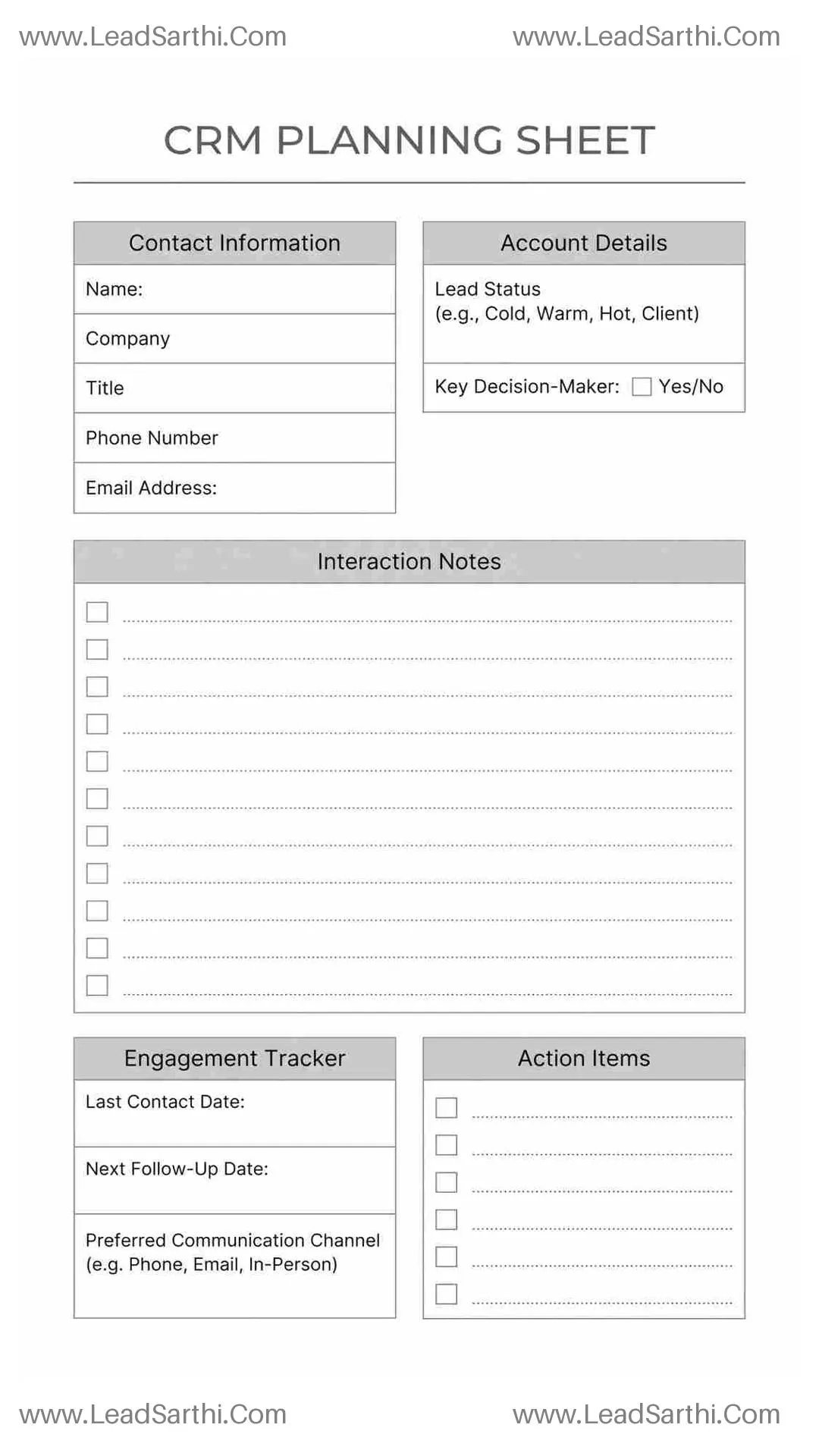 CRM Planning Sheet | Printable PDF for US Businesses Thumbnail