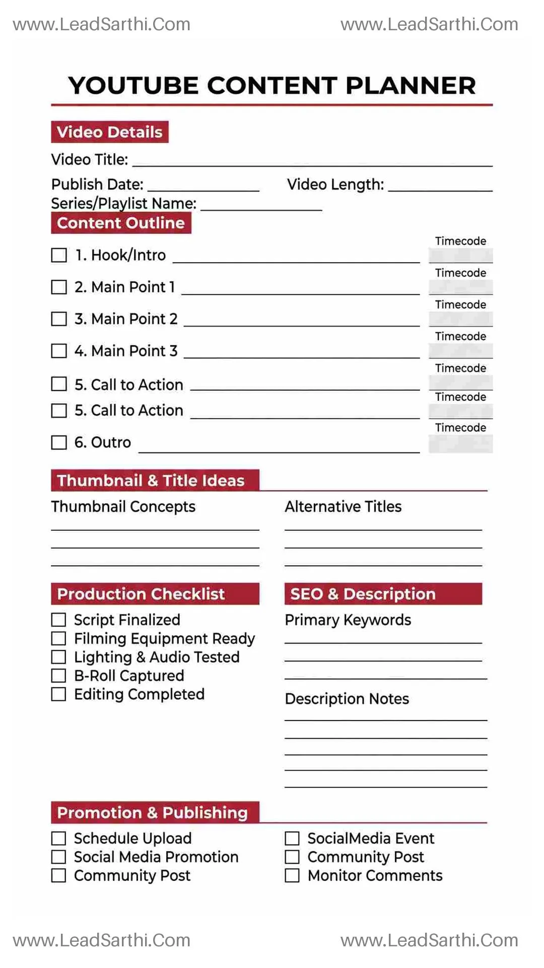 YouTube Content Planner Printable | Video Strategy & Production PDF Thumbnail