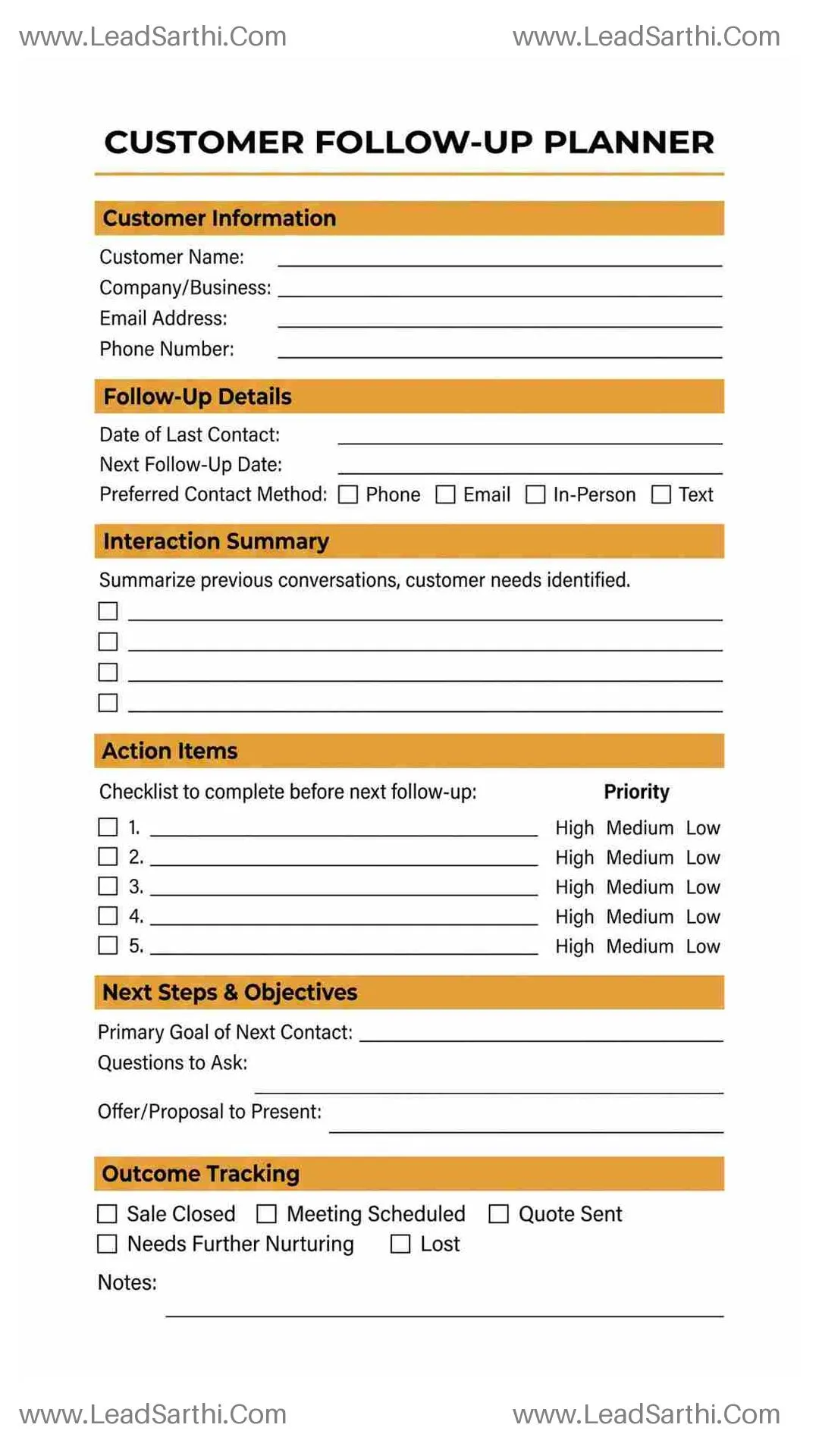 Customer Follow-up Planner Printable | Sales Tracking & CRM PDF Thumbnail