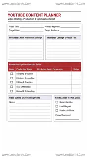 YouTube Content Planner Printable PDF: Video Strategy & Production Blueprint Design Template
