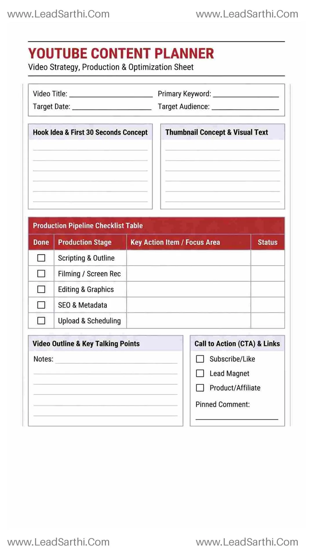 YouTube Content Planner Printable PDF: Video Strategy & Production Blueprint Thumbnail