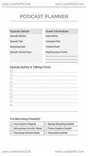 Podcast Planner Sheet | Printable PDF for Businesses Design Template