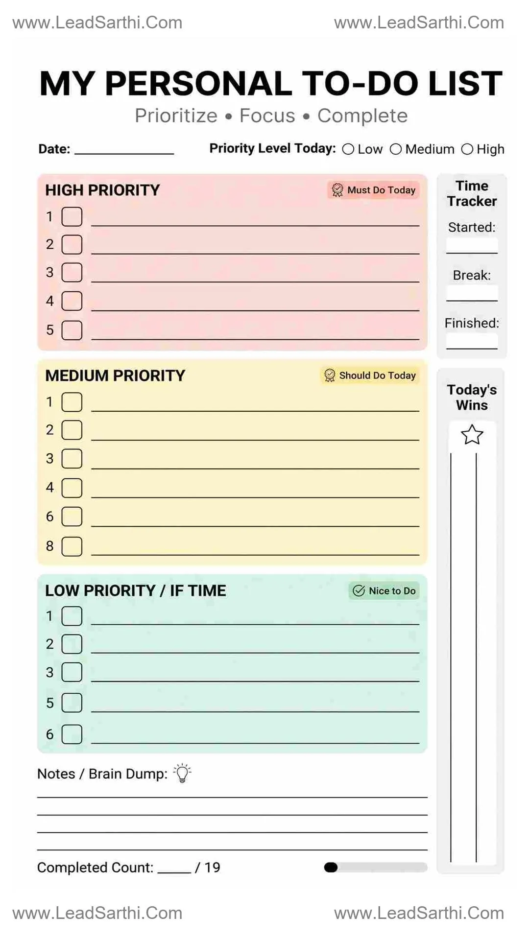 Printable Personal Daily Planner To Do List PDF for Structured Task Planning Thumbnail