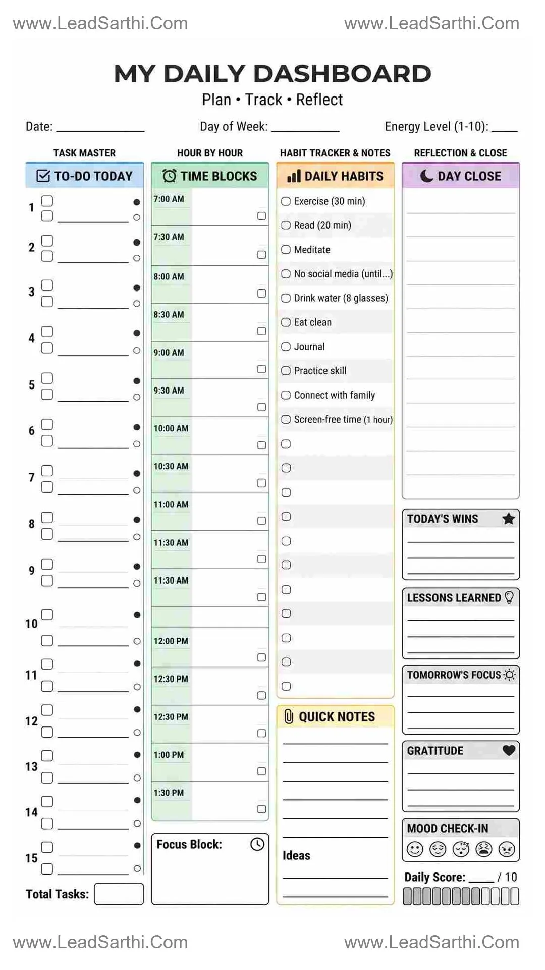 Personal Habit and Task Tracker To Do List PDF Printable for Daily Progress Thumbnail