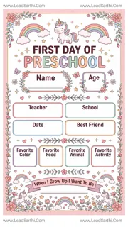 Printable First Day of Preschool Sign – Unicorn Theme Design Template