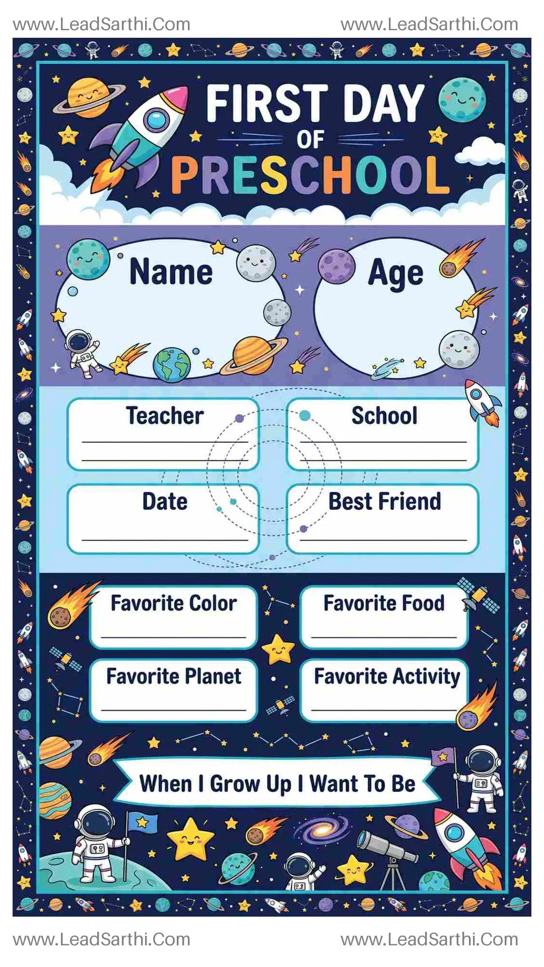 Printable First Day of Preschool Sign – Space & Rocket Theme Thumbnail