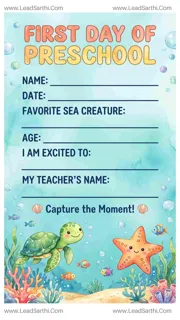 Under the Sea First Day of Preschool Sign Printable Design Template