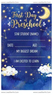 Starry Night First Day of Preschool Sign Printable Design Template