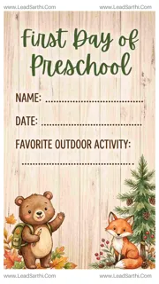 Woodland Animals First Day of Preschool Sign Printable Design Template