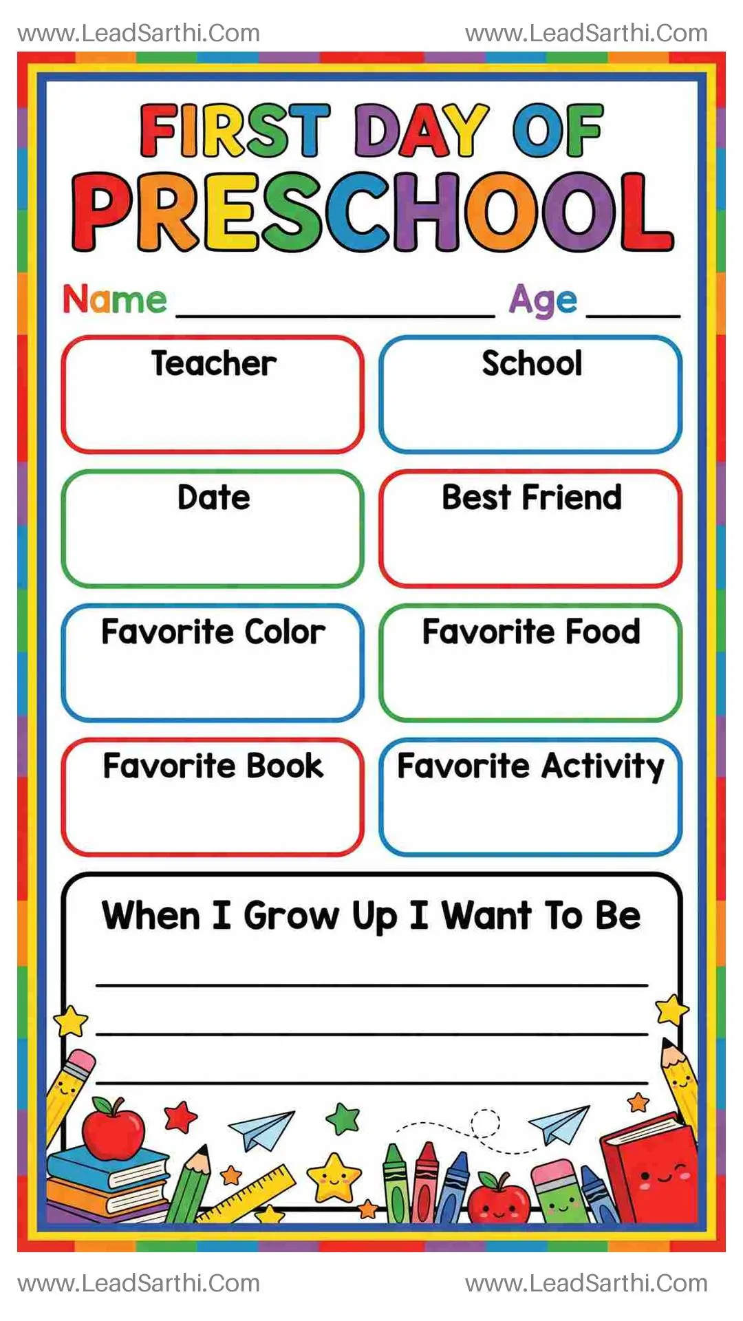 Printable First Day of Preschool Sign – Apple & Classroom Theme Thumbnail