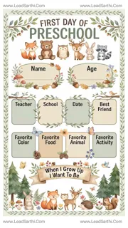 Printable First Day of Preschool Sign – Woodland Animals Theme Design Template