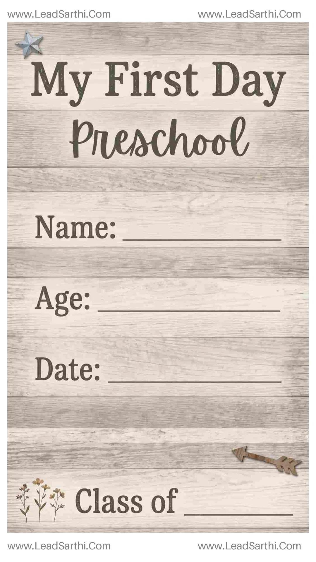 Farmhouse First Day of Preschool Sign Printable | Rustic Chic Fill-in Template Thumbnail