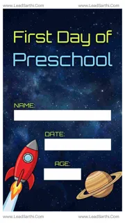 Outer Space First Day of Preschool Sign Printable Design Template