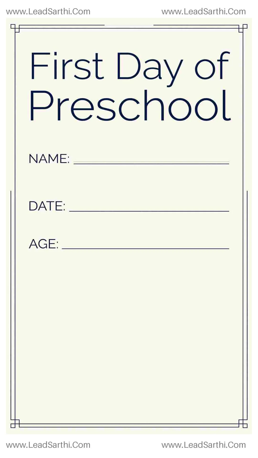 Minimalist First Day of Preschool Sign Printable Thumbnail