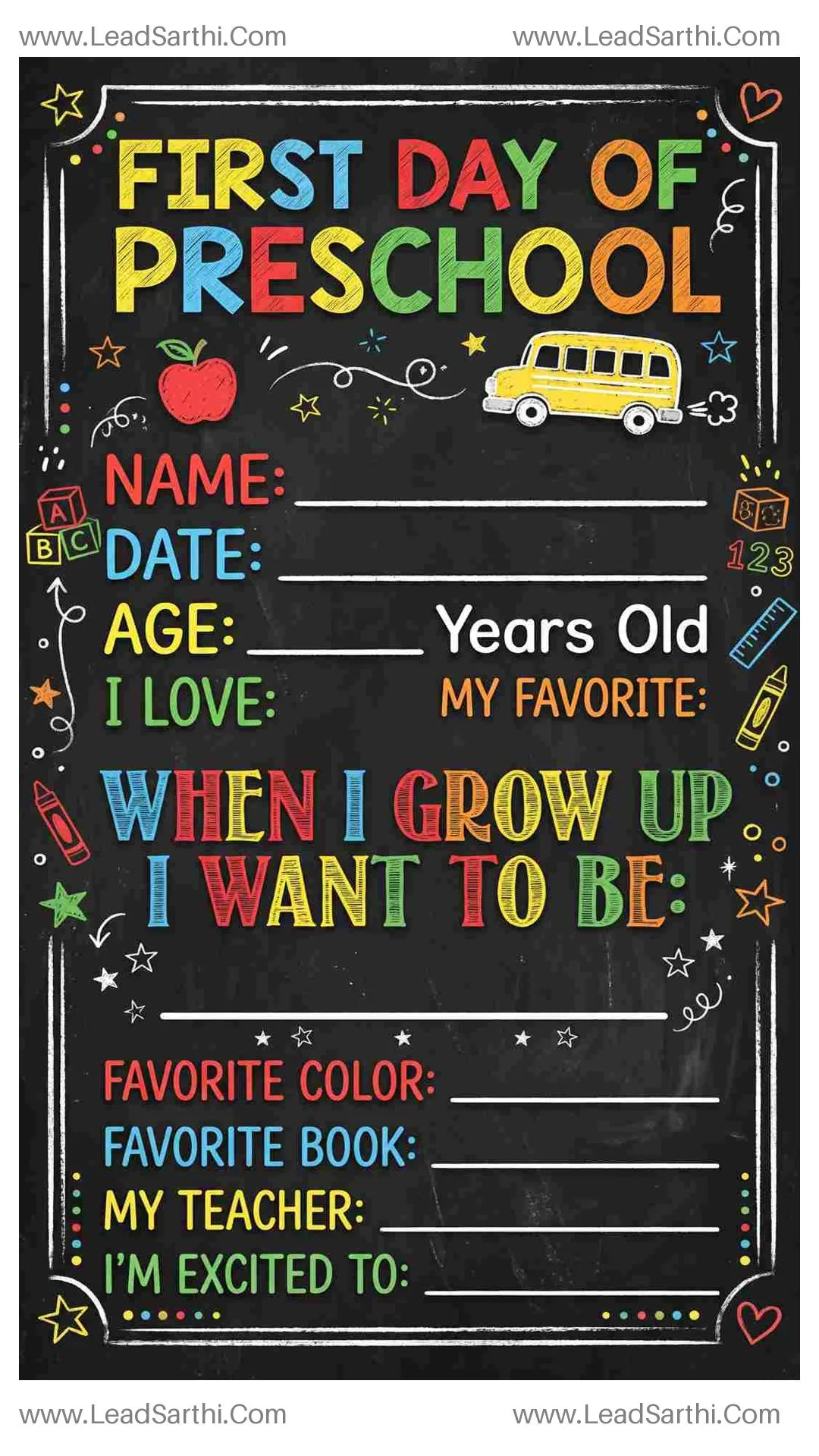 Printable First Day of Preschool Sign: Classic Chalkboard Edition Thumbnail