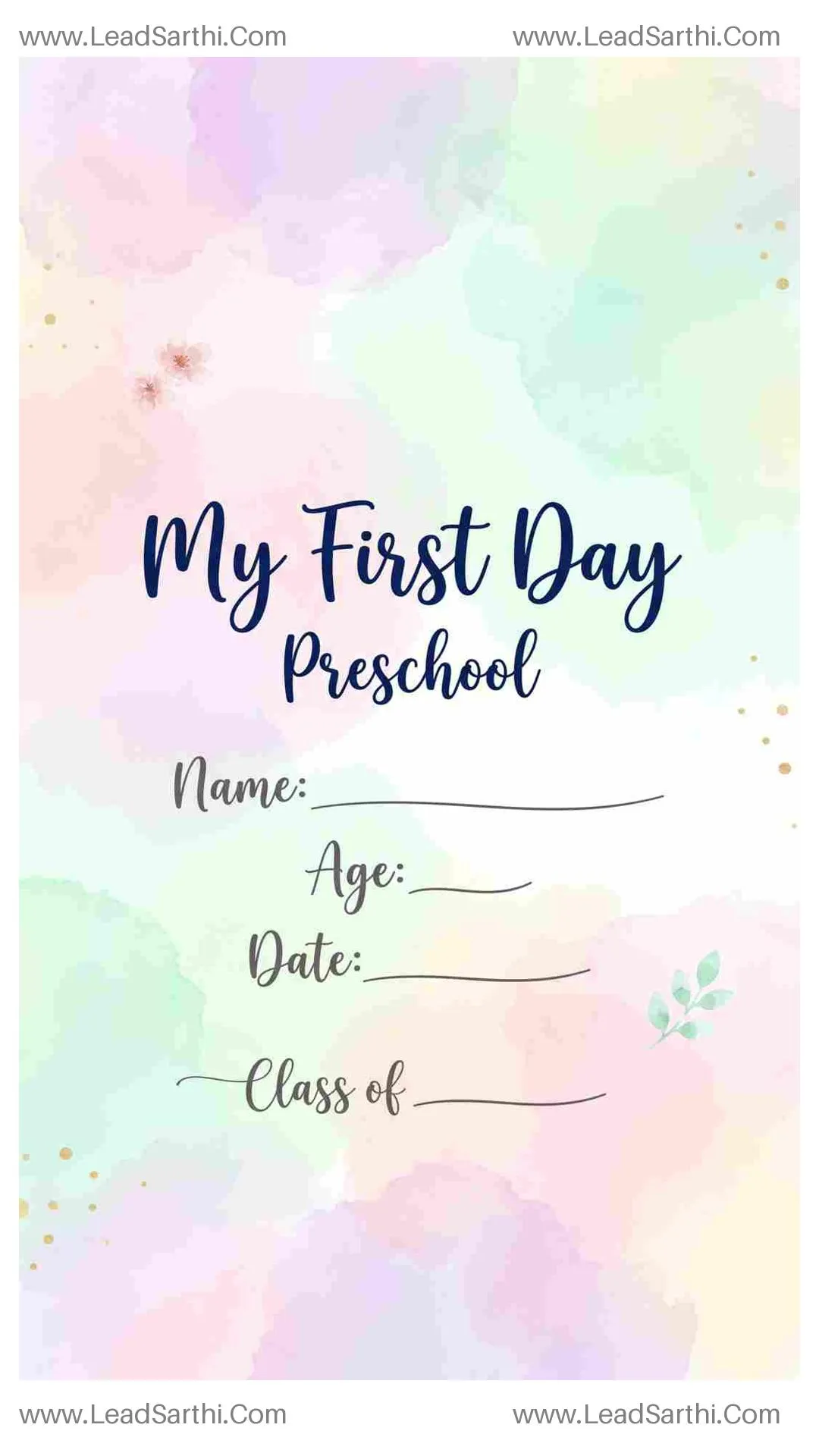 Watercolor First Day of Preschool Sign Printable | Dreamy Fill-in Template Thumbnail