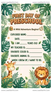 Jungle Safari First Day of Preschool Sign Printable Design Template