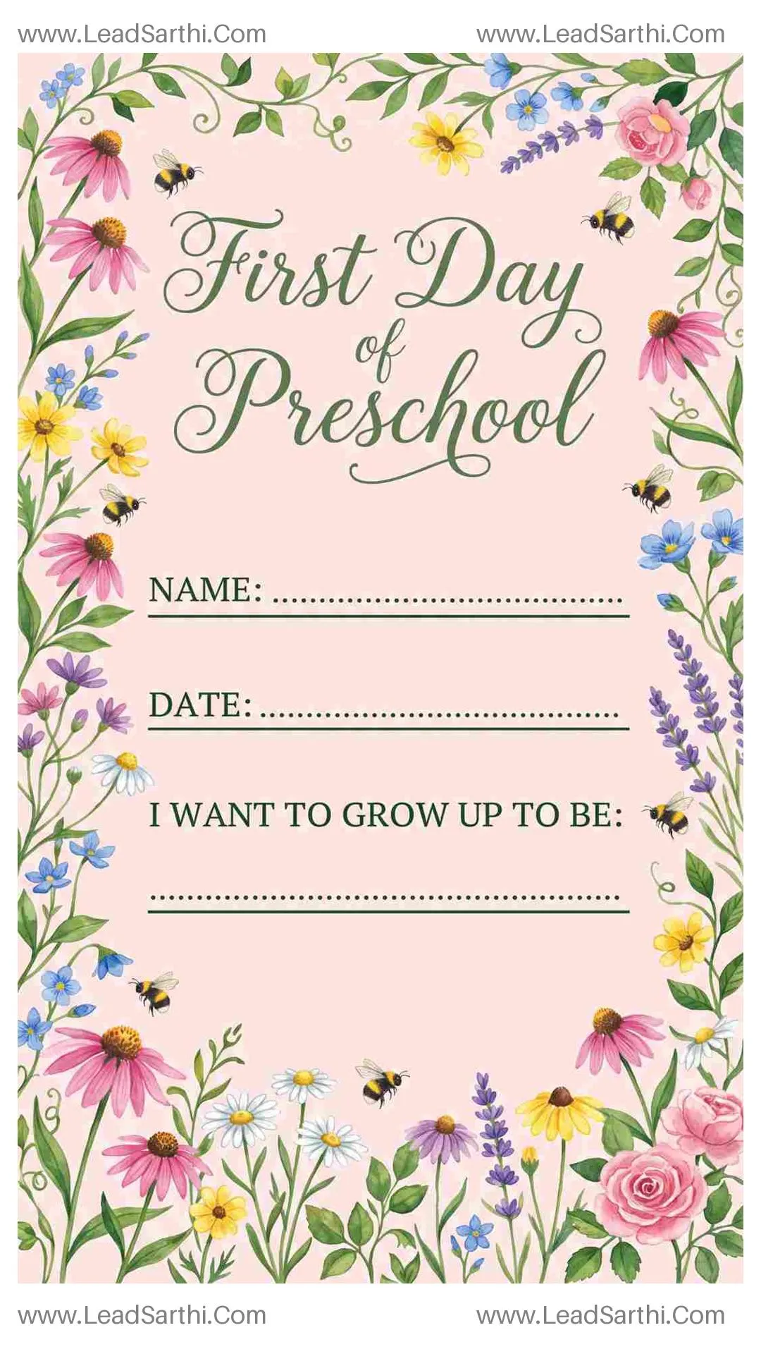 Wildflower First Day of Preschool Sign Printable Thumbnail
