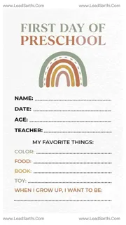Boho Rainbow First Day of Preschool Sign Printable Design Template