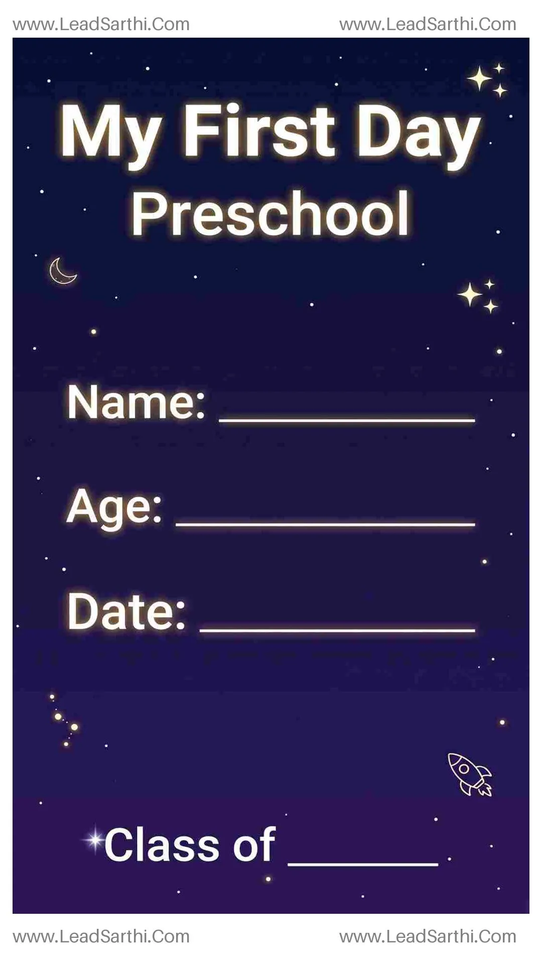 Outer Space First Day of Preschool Sign Printable | Galaxy Themed Fill-in Template Thumbnail