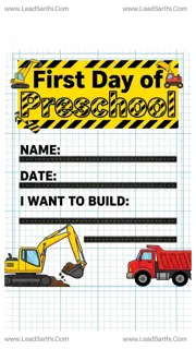 Construction Excavator First Day of Preschool Sign Printable Design Template