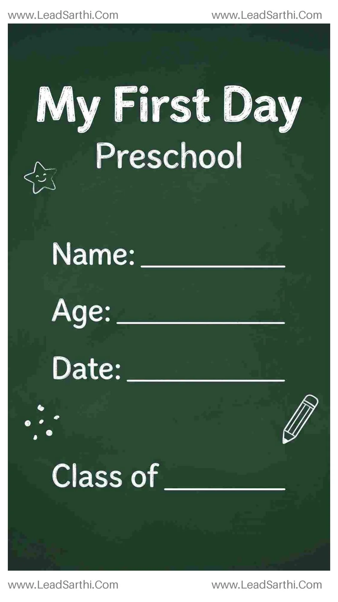 First Day of Preschool Sign Printable | Chalkboard Fill-in Template Thumbnail