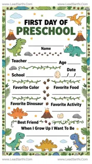Printable First Day of Preschool Sign – Dinosaur Theme Design Template