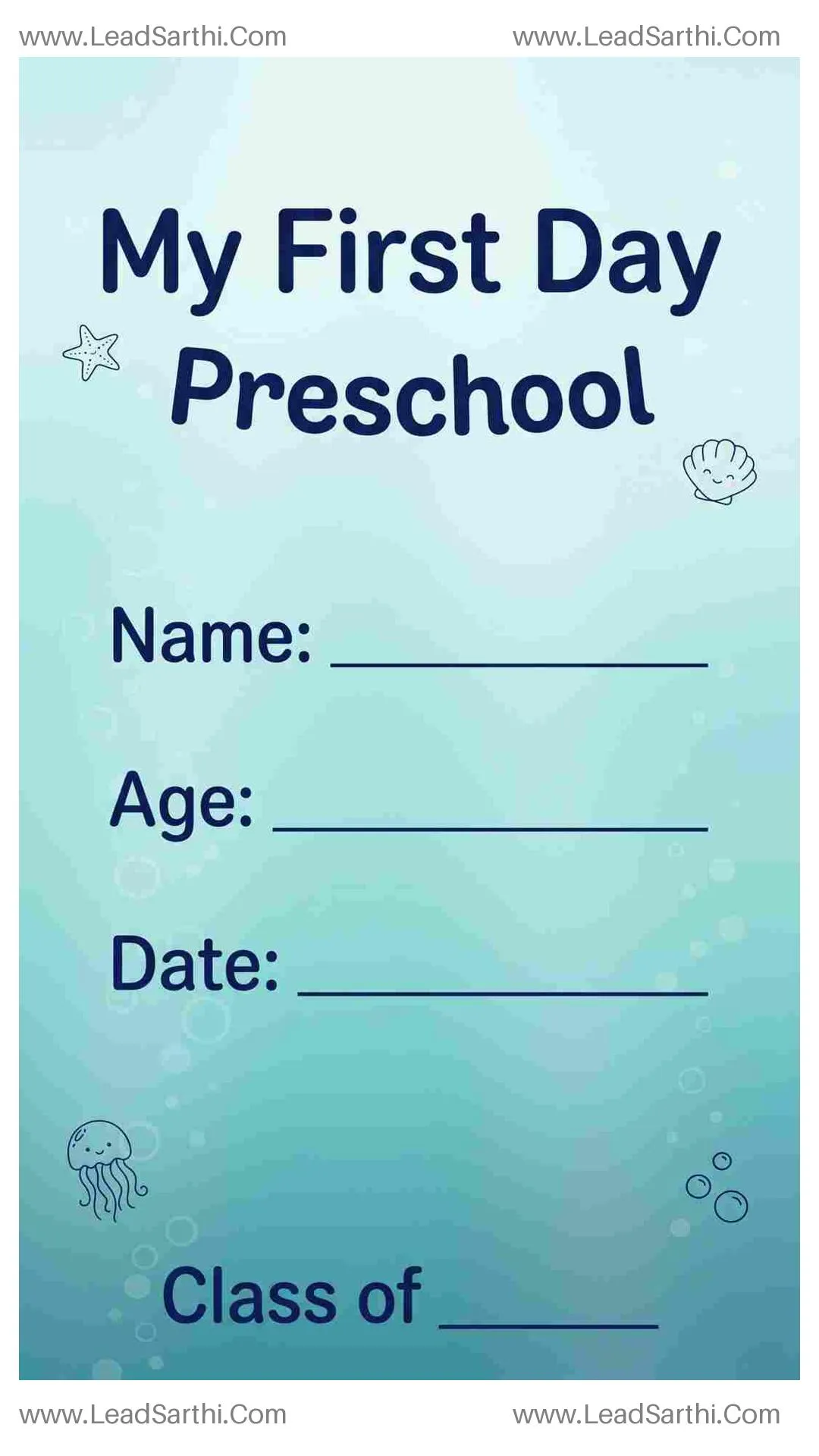 Under the Sea First Day of Preschool Sign Printable | Nautical Fill-in Template Thumbnail