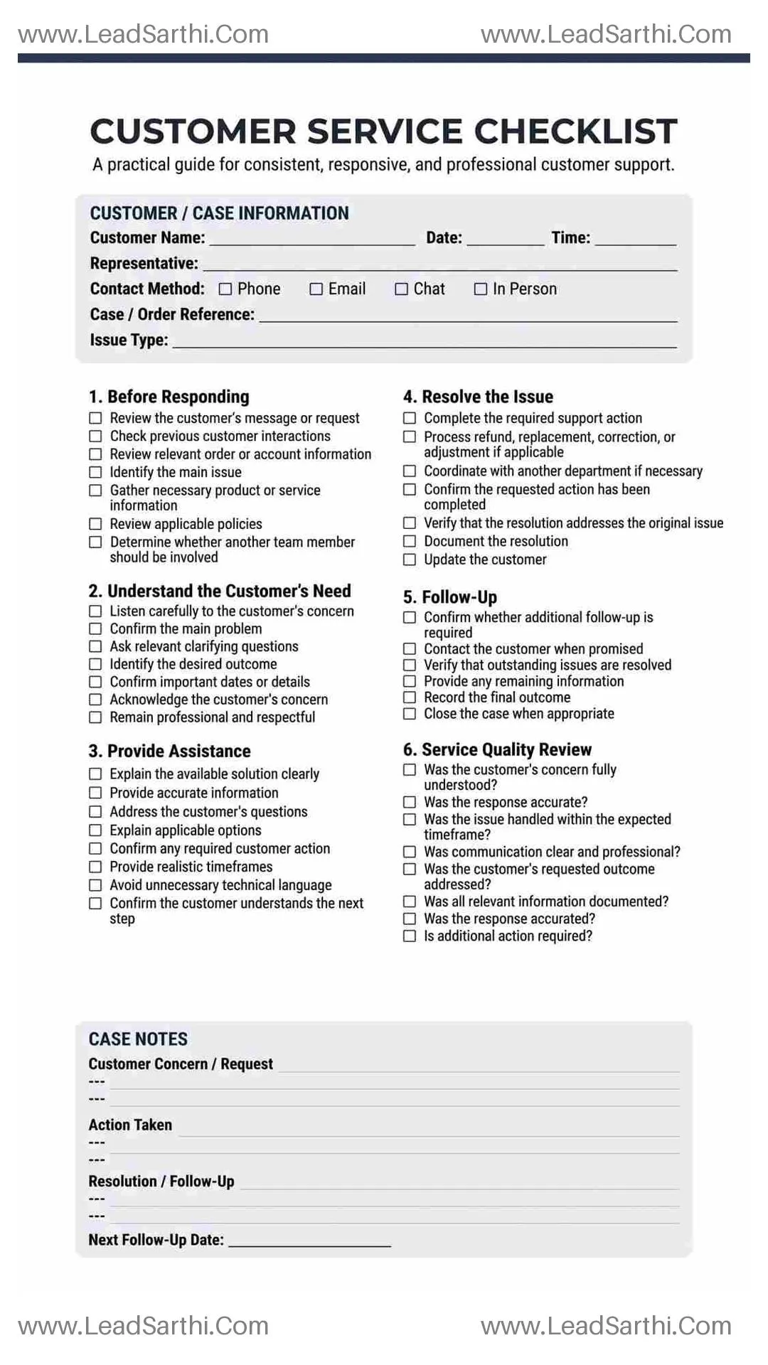 Customer Service Checklist PDF – Printable Customer Support Checklist Thumbnail