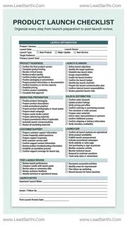 Product Launch Checklist PDF – Printable Product Launch Planner Design Template