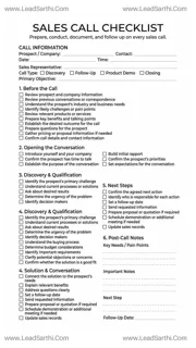 Sales Call Checklist PDF – Printable Sales Call Preparation Checklist Design Template
