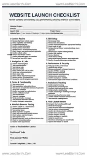 Website Launch Checklist PDF – Printable Website Launch Planner Design Template