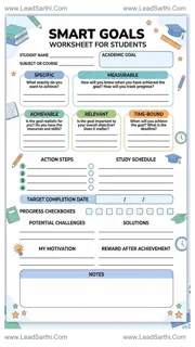SMART Goals Worksheet for Students | Printable PDF to Plan Academic & Study Success Design Template