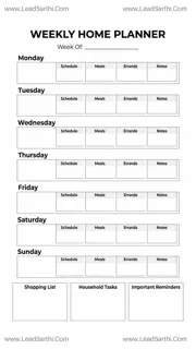 Printable Weekly Calendar PDF for Home Planning, Meals and Family Schedule Design Template