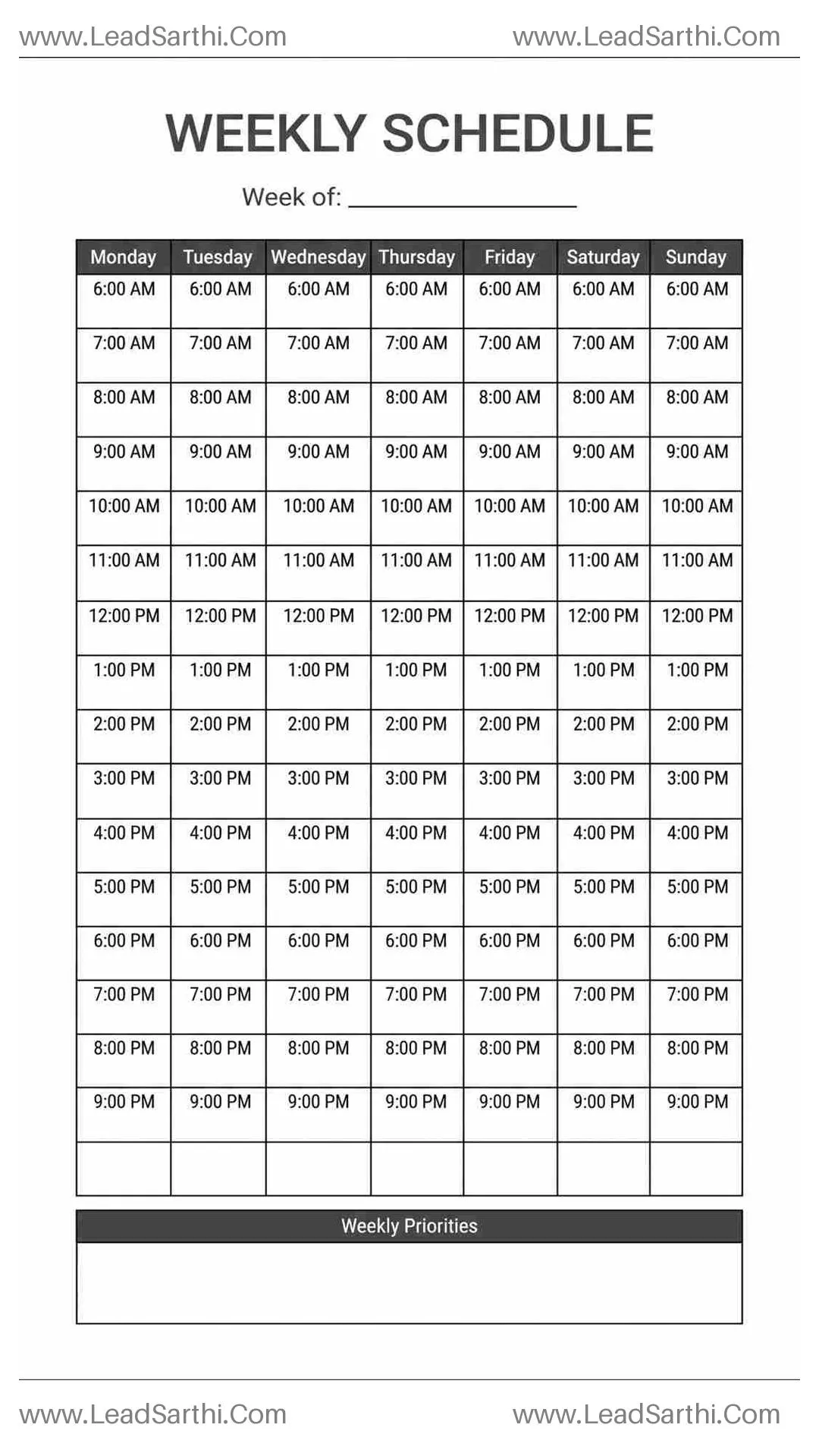 Hourly Weekly Schedule Printable PDF for Students, Teachers & Professionals Thumbnail