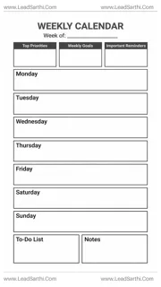 Printable Weekly Calendar PDF with Goals, Priorities and Notes Template Design Template