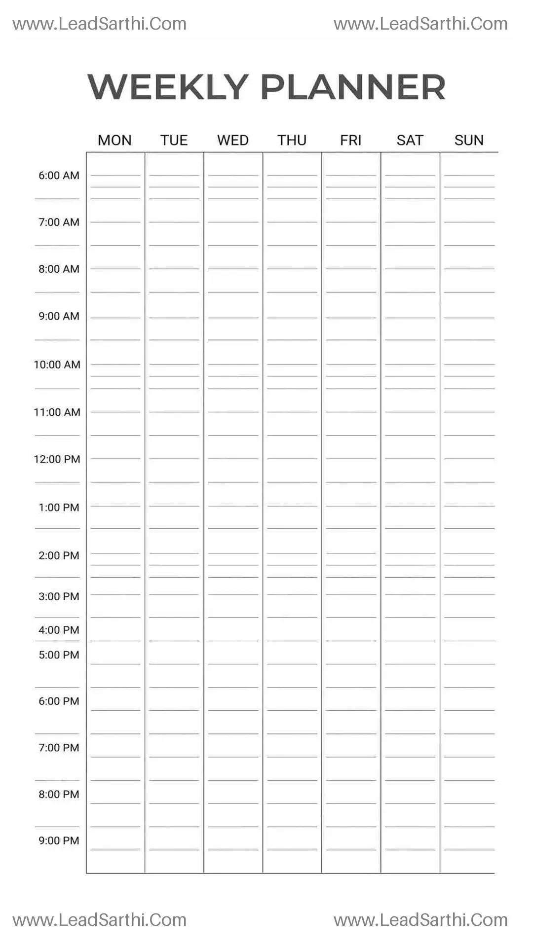 Printable Hourly Weekly Planner PDF (Monday Start) Thumbnail