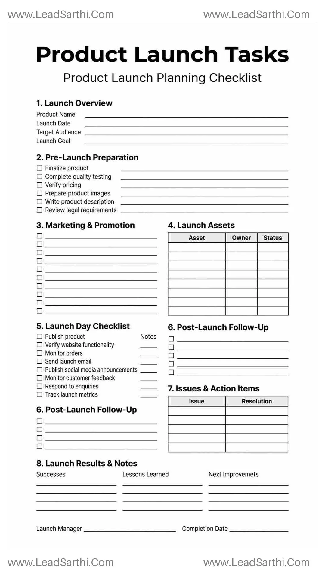 Product Launch Tasks Printable PDF | Product Launch Planning Checklist Thumbnail
