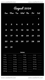 August 2026 Calendar Template 16 Dark Theme 77 Design Template