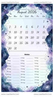 August 2026 Calendar Template 10 Galaxy Theme 17 Design Template
