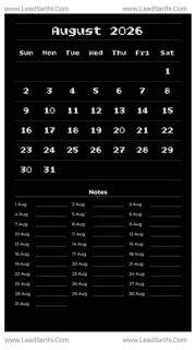 August 2026 Calendar Template 7 Dark Theme 239 Design Template