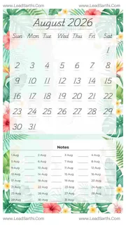 August 2026 Calendar Template 3 Summer Theme 35 Design Template