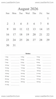 August 2026 Calendar Template 1 Floral Theme 31 Design Template
