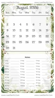 August 2026 Calendar Template 2 Forest Theme 16 Design Template