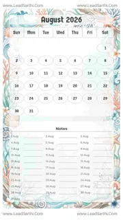 August 2026 Calendar Template 9 Ocean Theme 232 Design Template