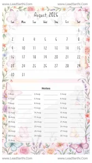 August 2026 Calendar Template 13 Butterfly Theme 213 Design Template